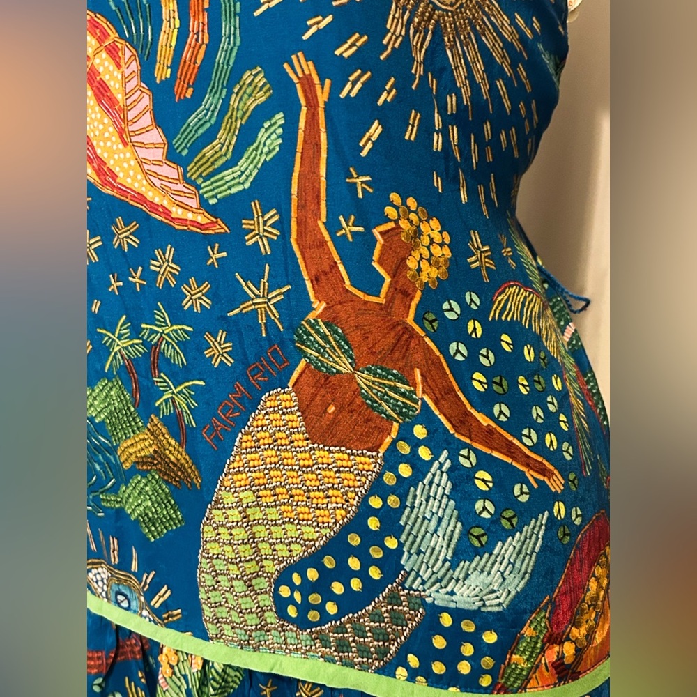 Farm Rio Sz Small Ocean Stories Mermaid Siren Maxi Tiered Dress Boho Sea witch - Picture 6 of 16